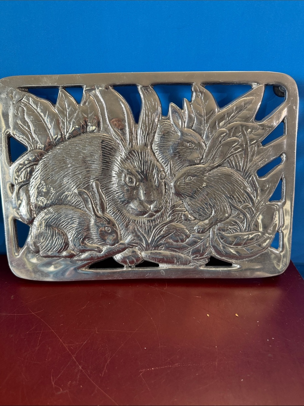 Vintage Arthur Court Silver metal Rabbit Family hot plate